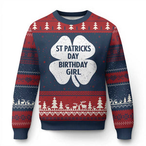 St Patricks Day Birthday Girl Ugly Christmas Sweater Irish Bday Shamrock Clovers TS10 Navy Red Print Your Wear