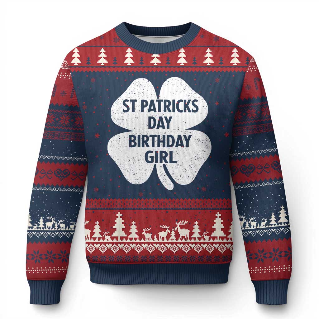 St Patricks Day Birthday Girl Ugly Christmas Sweater Irish Bday Shamrock Clovers TS10 Navy Red Print Your Wear