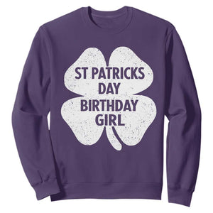St Patricks Day Birthday Girl Sweatshirt Irish Bday Shamrock Clovers TS10 Purple Print Your Wear