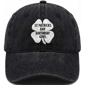 St Patricks Day Birthday Girl Washed Cotton Baseball Cap Irish Bday Shamrock Clovers