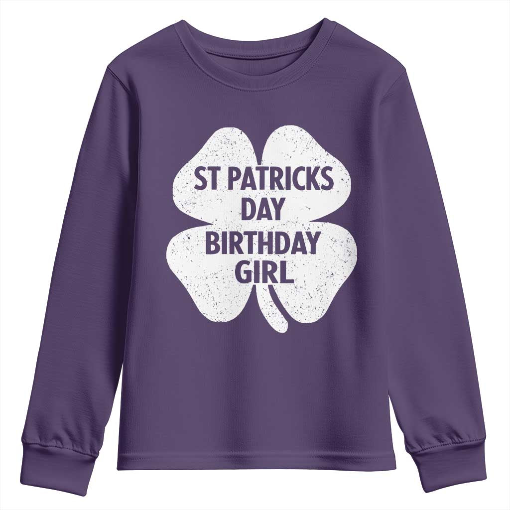 St Patricks Day Birthday Girl Youth Sweatshirt Irish Bday Shamrock Clovers TS10 Purple Print Your Wear
