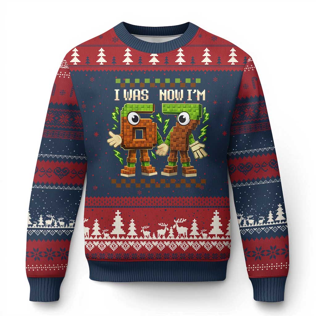 I Was 6 Now Im 7 7th Birthday 67 Meme Ugly Christmas Sweater Six Seven Checkered Kids Gaming Meme TS10 Navy Red Print Your Wear