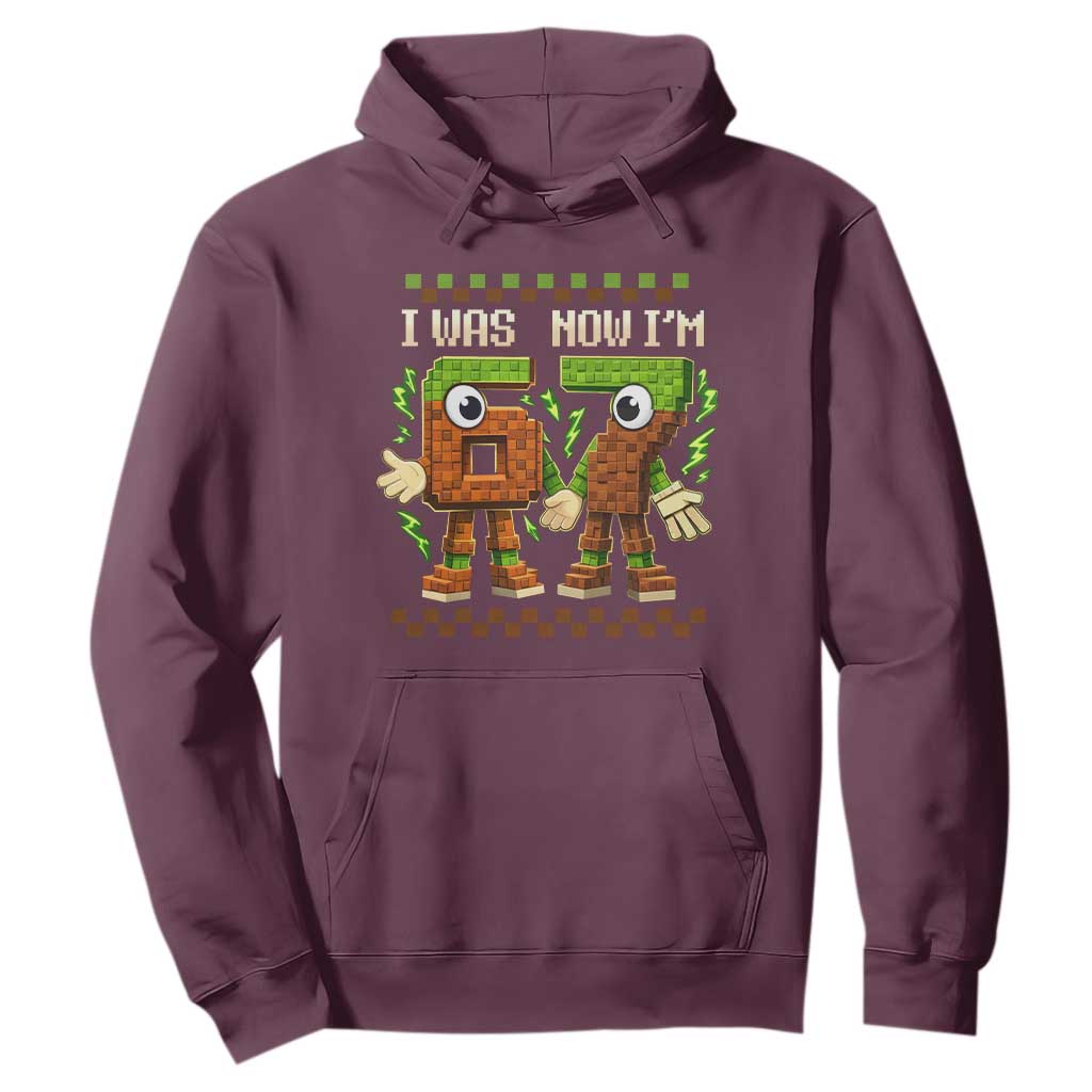 I Was 6 Now Im 7 7th Birthday 67 Meme Hoodie Six Seven Checkered Kids Gaming Meme TS10 Maroon Print Your Wear