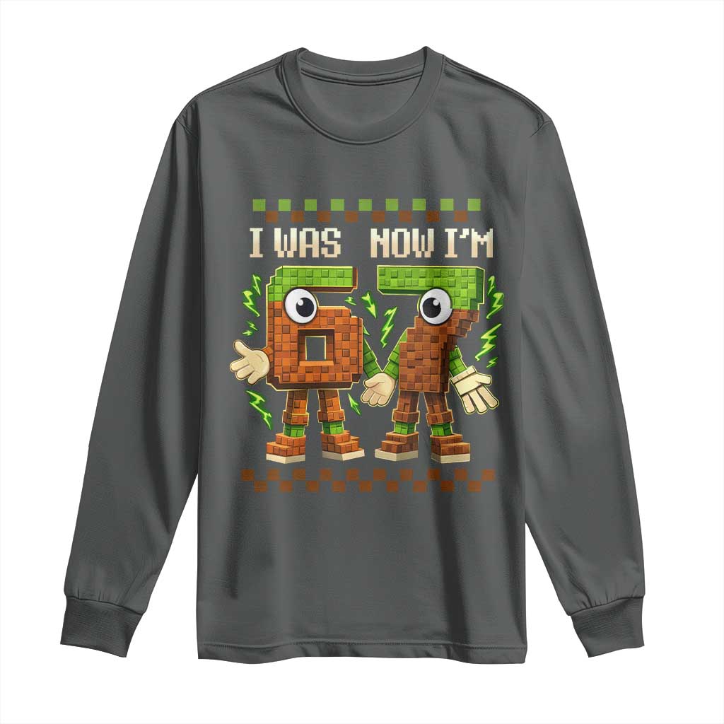 I Was 6 Now Im 7 7th Birthday 67 Meme Long Sleeve Shirt Six Seven Checkered Kids Gaming Meme TS10 Dark Heather Print Your Wear