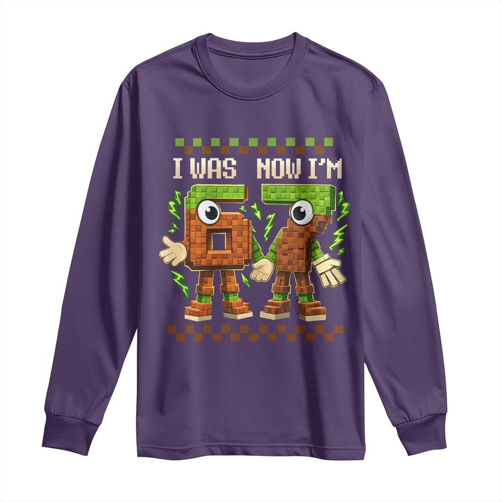 I Was 6 Now Im 7 7th Birthday 67 Meme Long Sleeve Shirt Six Seven Checkered Kids Gaming Meme TS10 Purple Print Your Wear