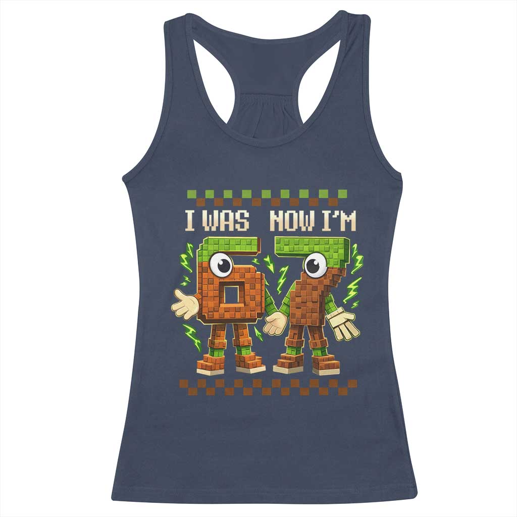 I Was 6 Now Im 7 7th Birthday 67 Meme Racerback Tank Top Six Seven Checkered Kids Gaming Meme TS10 Navy Print Your Wear