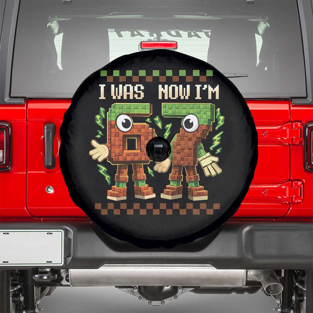 I Was 6 Now Im 7 7th Birthday 67 Meme Spare Tire Cover Six Seven Checkered Kids Gaming Meme TS10 Black Print Your Wear