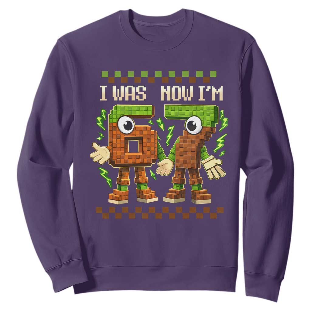 I Was 6 Now Im 7 7th Birthday 67 Meme Sweatshirt Six Seven Checkered Kids Gaming Meme TS10 Purple Print Your Wear