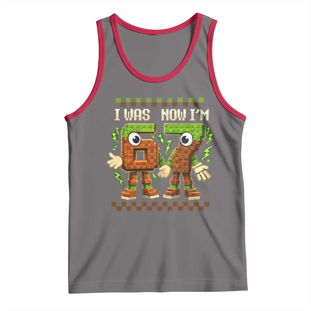 I Was 6 Now Im 7 7th Birthday 67 Meme Tank Top Six Seven Checkered Kids Gaming Meme TS10 Deep Heather Red Print Your Wear