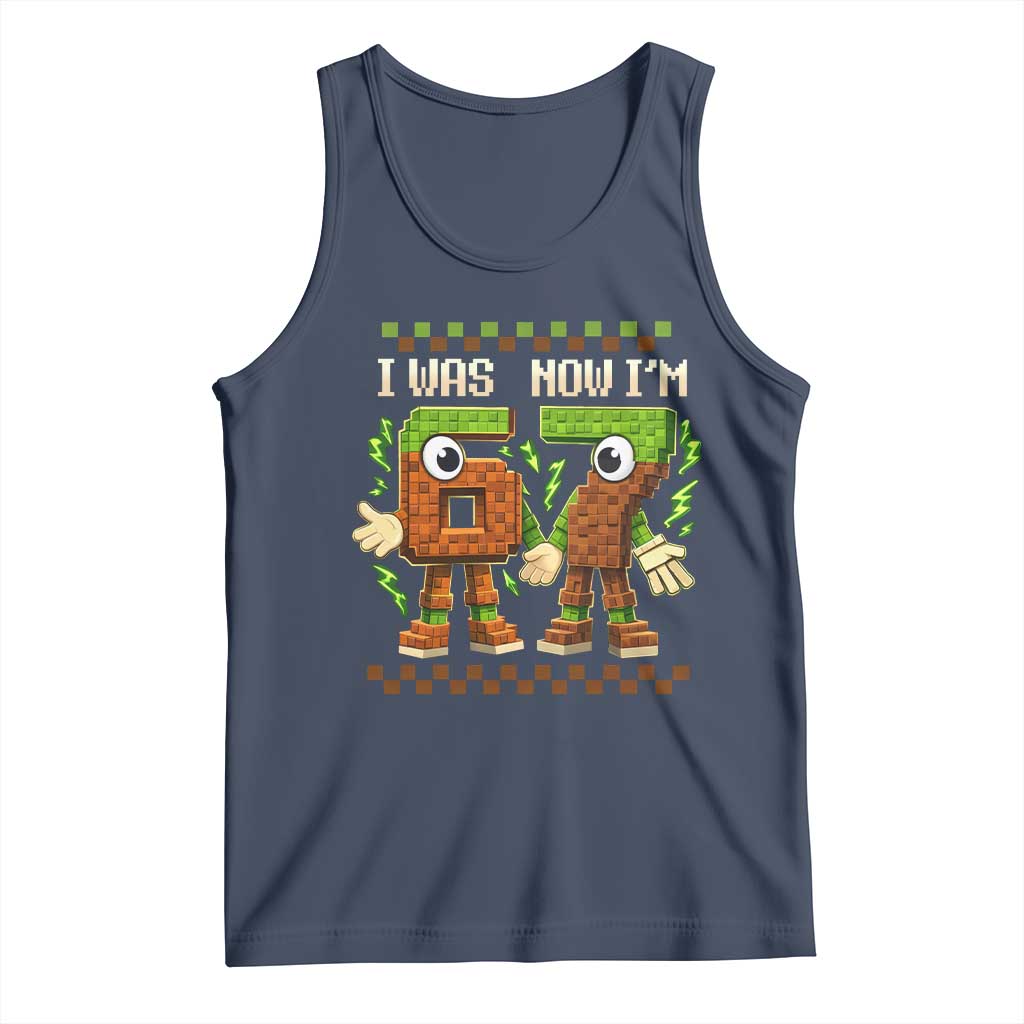 I Was 6 Now Im 7 7th Birthday 67 Meme Tank Top Six Seven Checkered Kids Gaming Meme TS10 Navy Print Your Wear