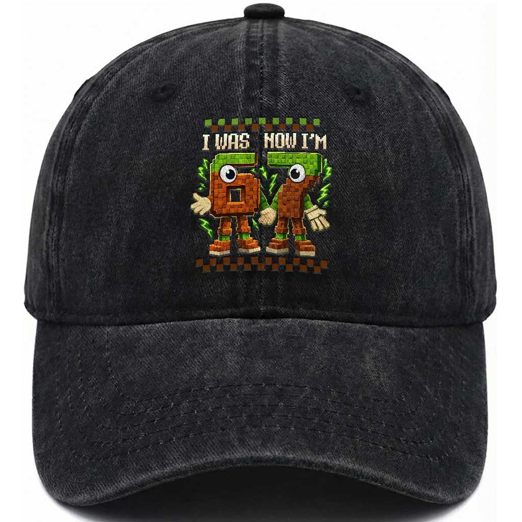 I Was 6 Now Im 7 7th Birthday 67 Meme Washed Cotton Baseball Cap Six Seven Checkered Kids Gaming Meme