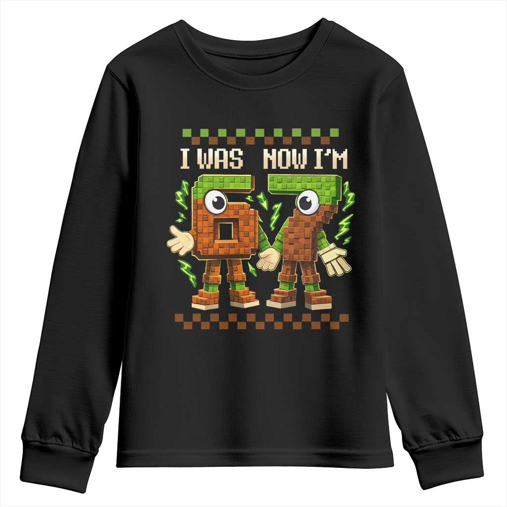 I Was 6 Now Im 7 7th Birthday 67 Meme Youth Sweatshirt Six Seven Checkered Kids Gaming Meme TS10 Black Print Your Wear