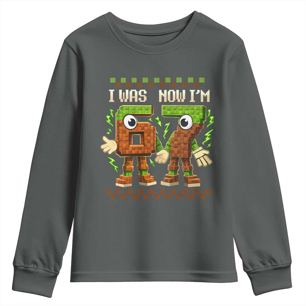 I Was 6 Now Im 7 7th Birthday 67 Meme Youth Sweatshirt Six Seven Checkered Kids Gaming Meme TS10 Dark Heather Print Your Wear
