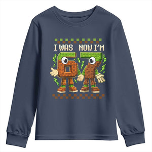 I Was 6 Now Im 7 7th Birthday 67 Meme Youth Sweatshirt Six Seven Checkered Kids Gaming Meme TS10 Navy Print Your Wear