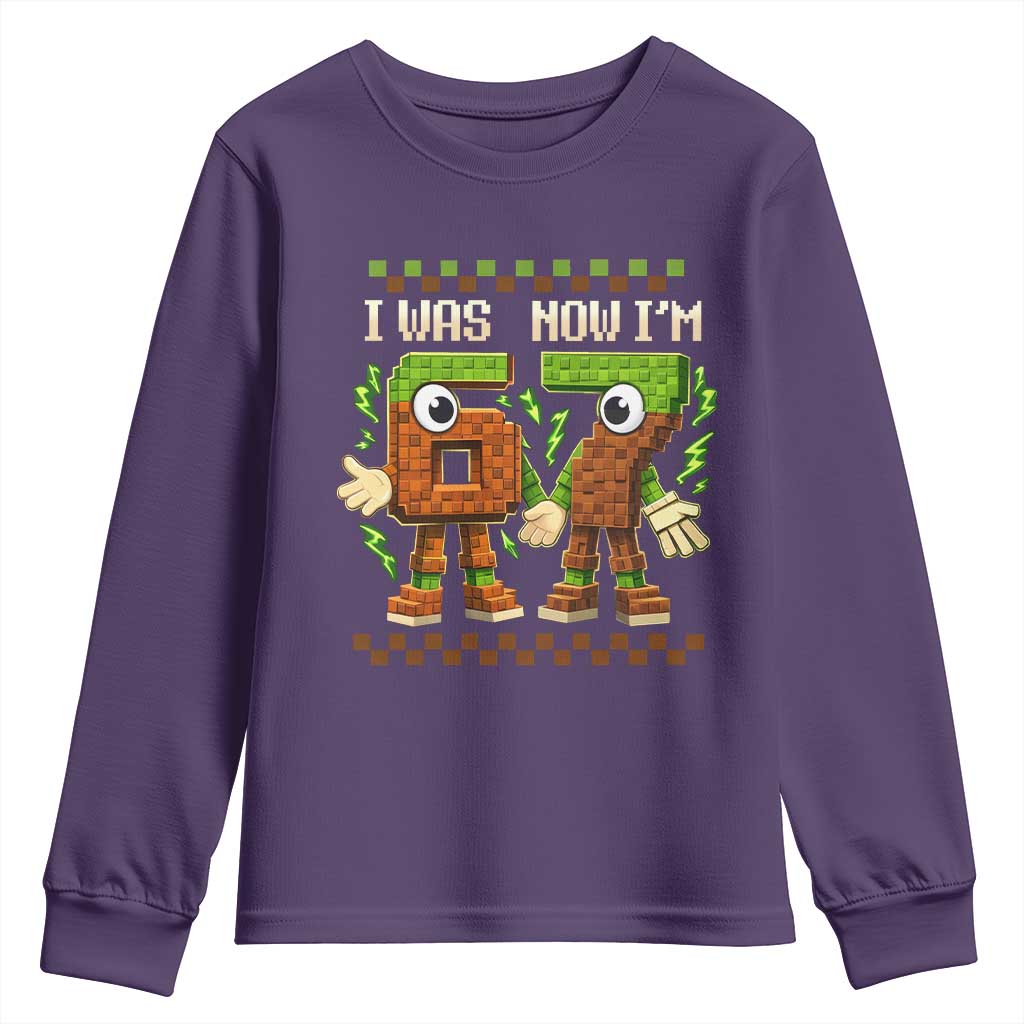 I Was 6 Now Im 7 7th Birthday 67 Meme Youth Sweatshirt Six Seven Checkered Kids Gaming Meme TS10 Purple Print Your Wear