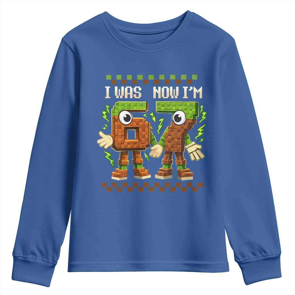 I Was 6 Now Im 7 7th Birthday 67 Meme Youth Sweatshirt Six Seven Checkered Kids Gaming Meme TS10 Royal Blue Print Your Wear