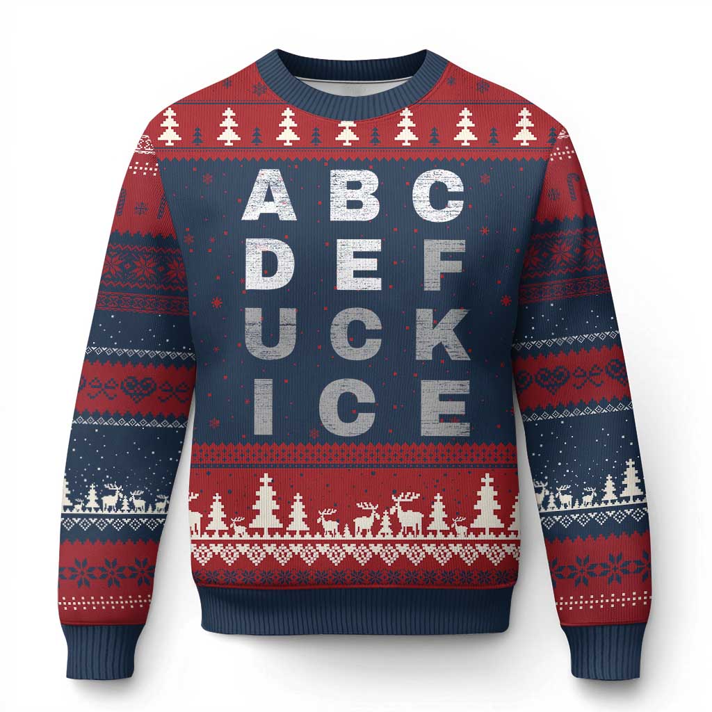 Fck Ice Ugly Christmas Sweater Chinga La Migra Subtle FDT TS10 Navy Red Print Your Wear