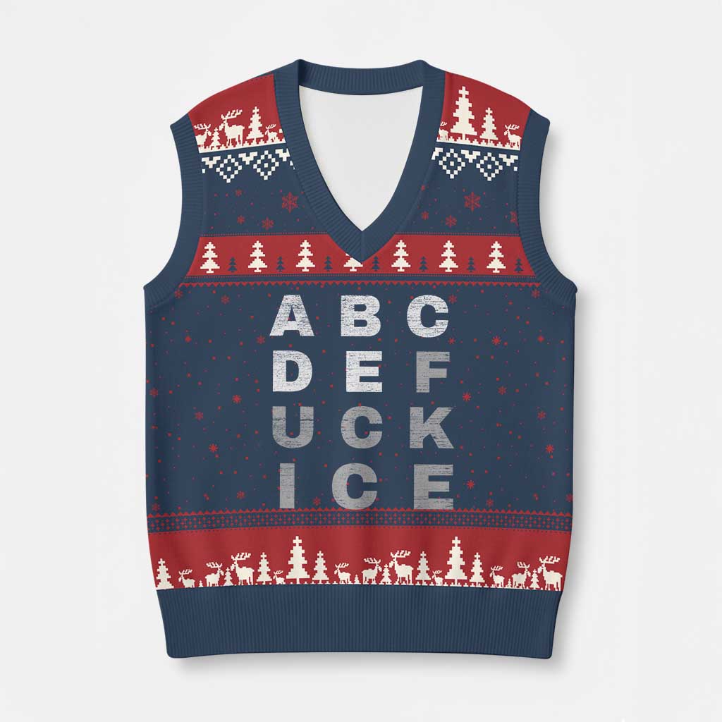 Fck Ice V-Neck Knit Sweater Vest Chinga La Migra Subtle FDT TS10 Navy Red Print Your Wear