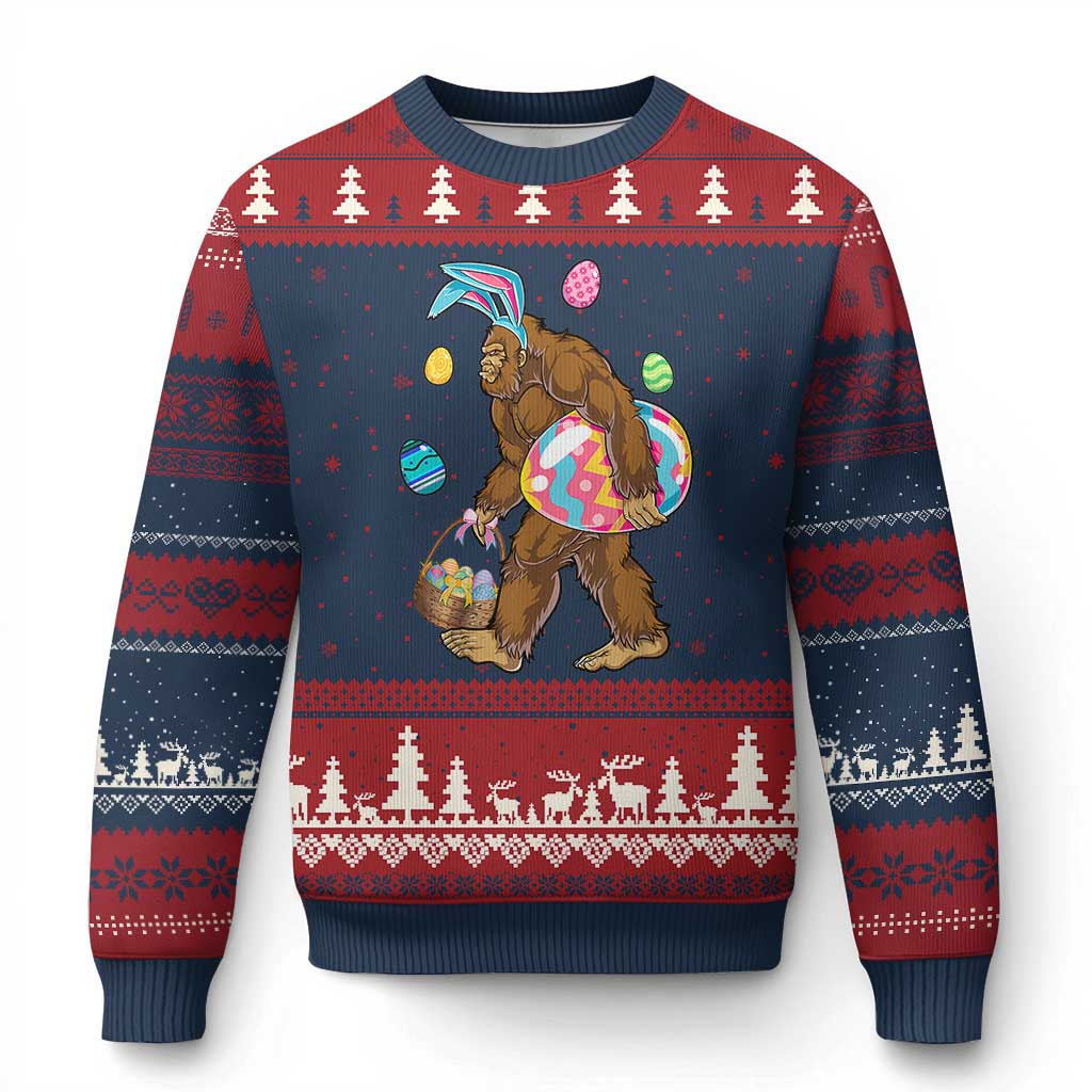 Bigfoot Easter Ugly Christmas Sweater Funny Sasquatch Eggs Hunting TS10 Navy Red Print Your Wear