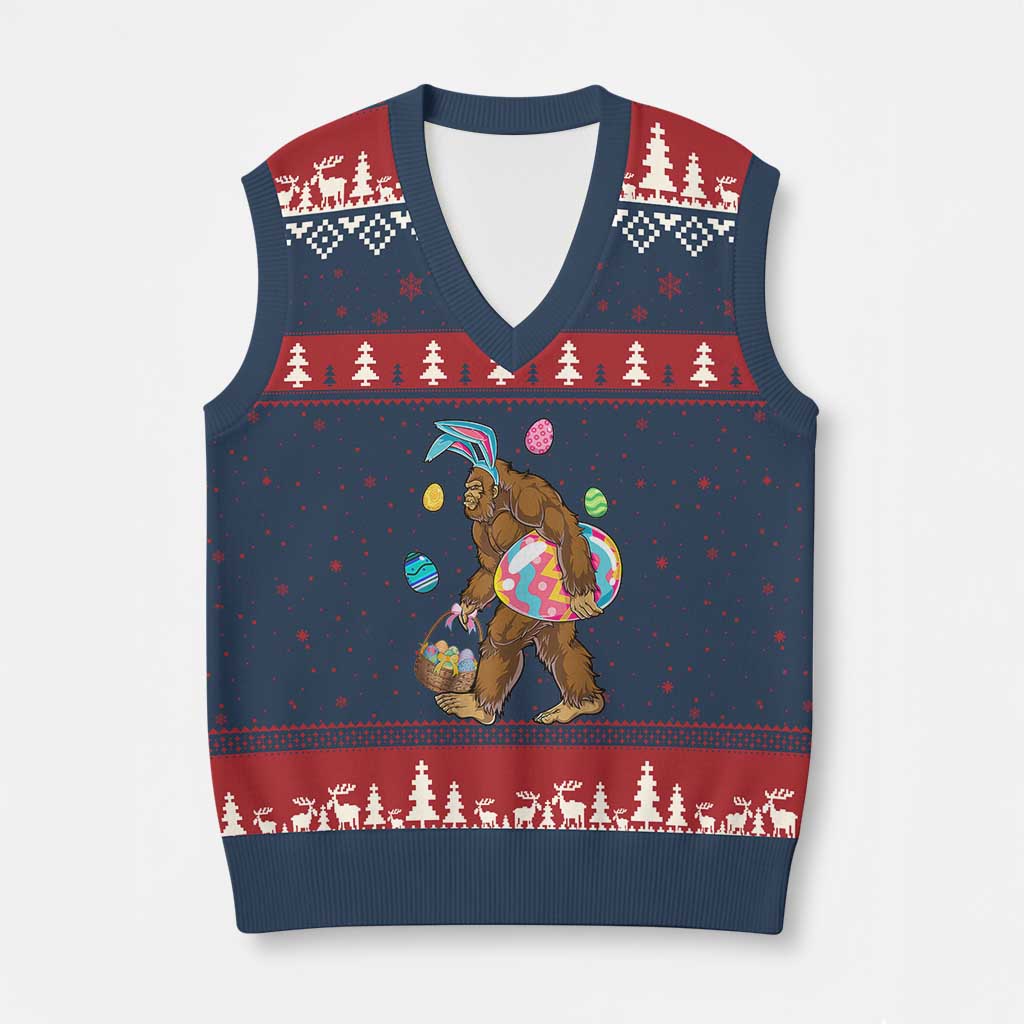 Bigfoot Easter V-Neck Knit Sweater Vest Funny Sasquatch Eggs Hunting TS10 Navy Red Print Your Wear
