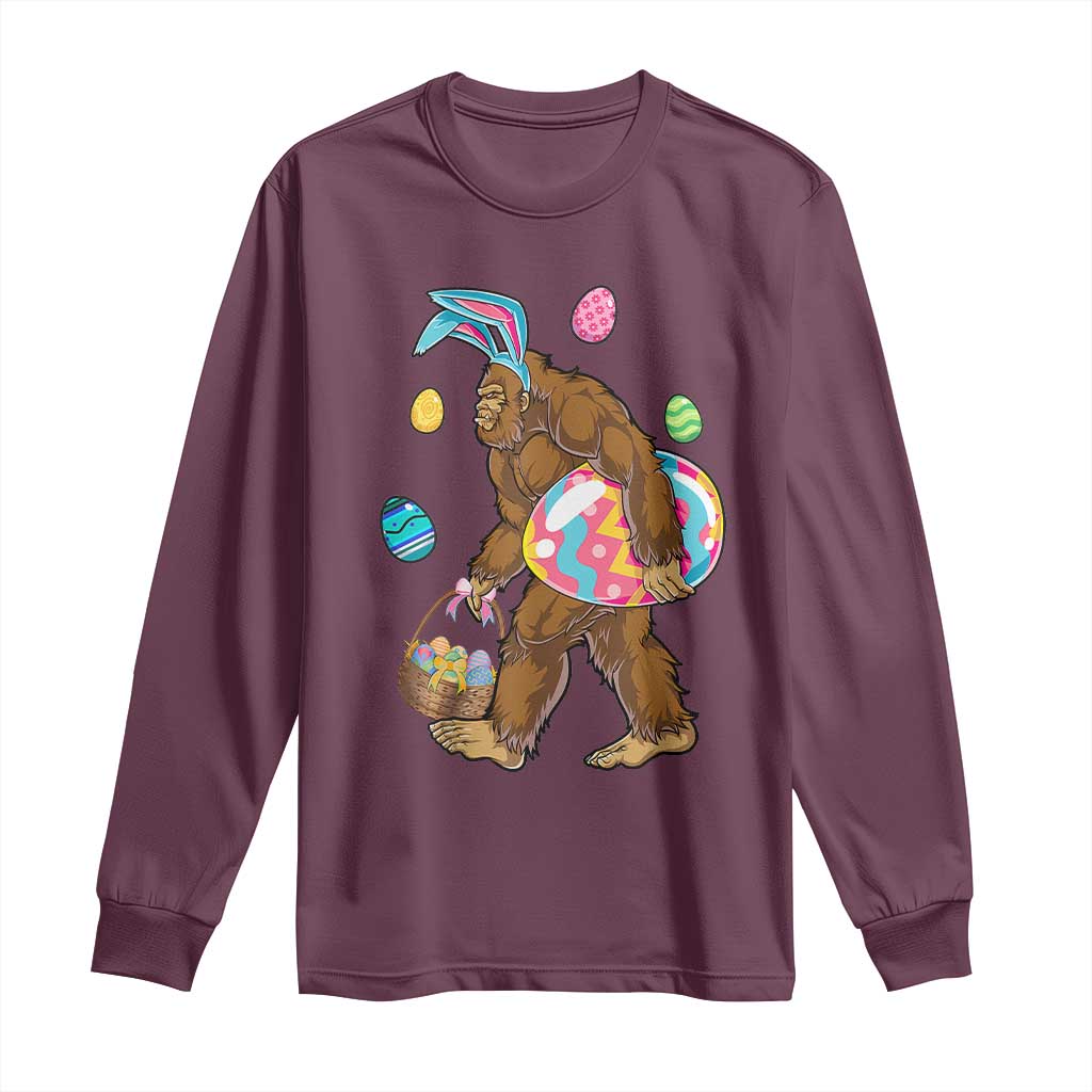Bigfoot Easter Long Sleeve Shirt Funny Sasquatch Eggs Hunting TS10 Maroon Print Your Wear