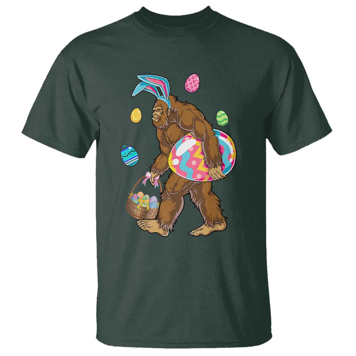 Bigfoot Easter T Shirt Funny Sasquatch Eggs Hunting TS10 Dark Forest Green Print Your Wear