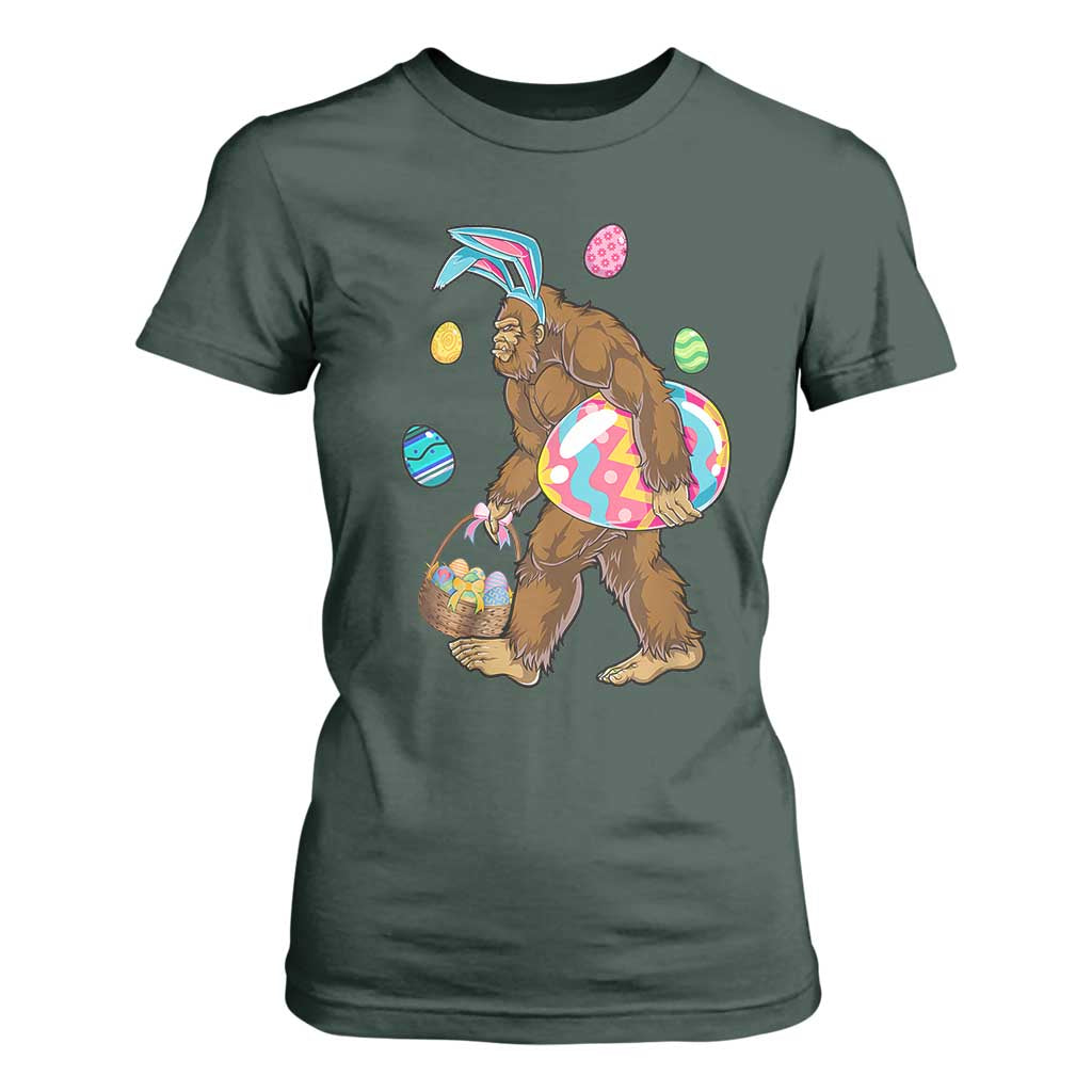 Bigfoot Easter T Shirt For Women Funny Sasquatch Eggs Hunting TS10 Dark Forest Green Print Your Wear