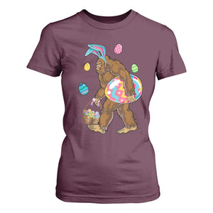 Bigfoot Easter T Shirt For Women Funny Sasquatch Eggs Hunting TS10 Maroon Print Your Wear