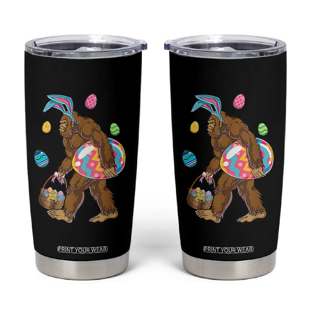 Bigfoot Easter Tumbler Cup Funny Sasquatch Eggs Hunting TS10 Black Print Your Wear