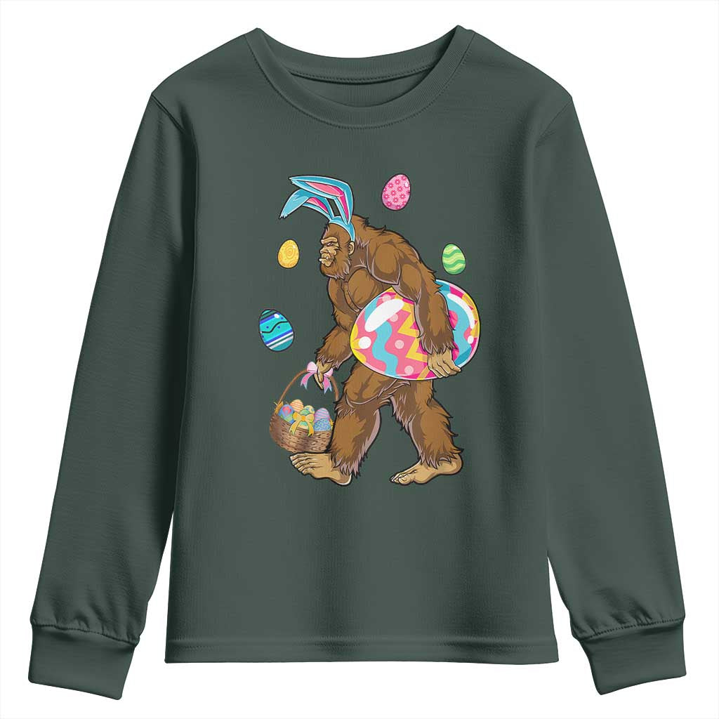 Bigfoot Easter Youth Sweatshirt Funny Sasquatch Eggs Hunting TS10 Dark Forest Green Print Your Wear