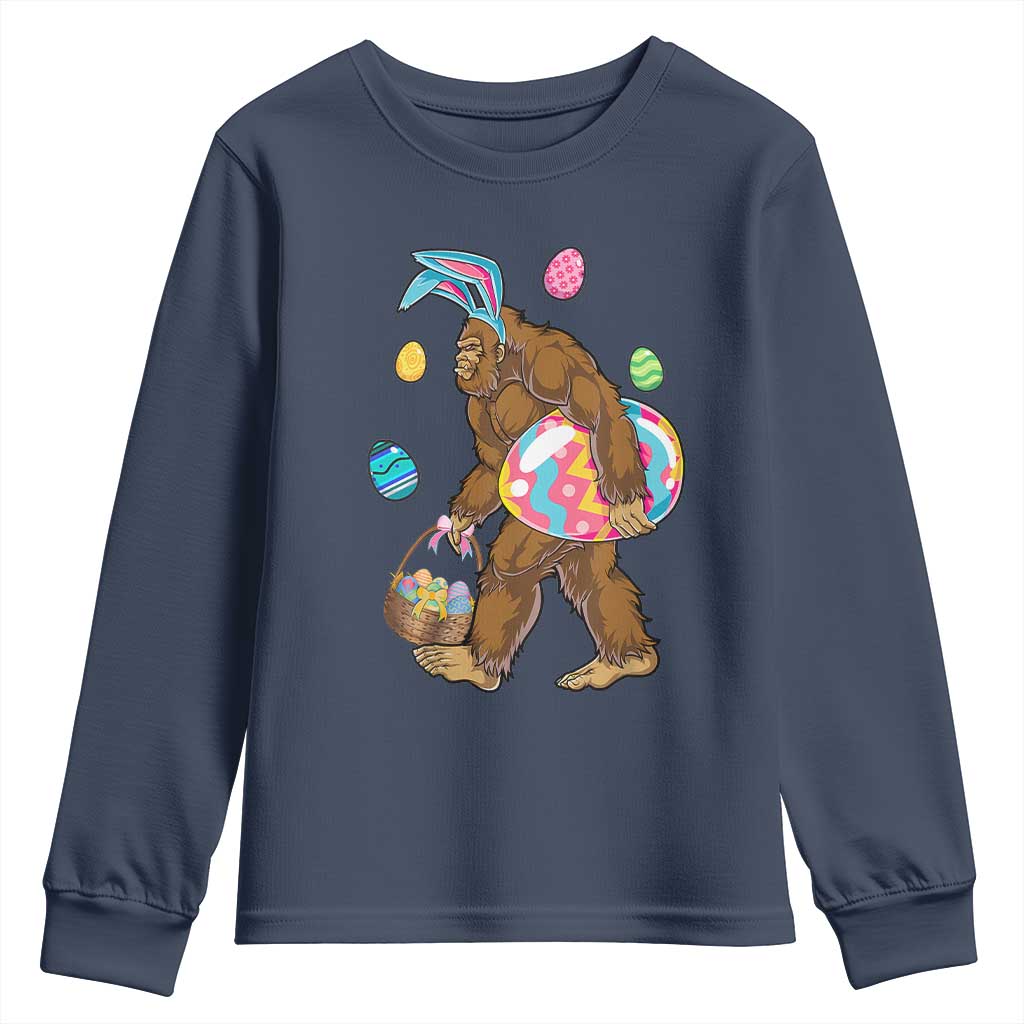 Bigfoot Easter Youth Sweatshirt Funny Sasquatch Eggs Hunting TS10 Navy Print Your Wear