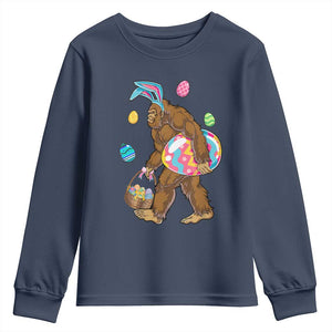 Bigfoot Easter Youth Sweatshirt Funny Sasquatch Eggs Hunting TS10 Navy Print Your Wear