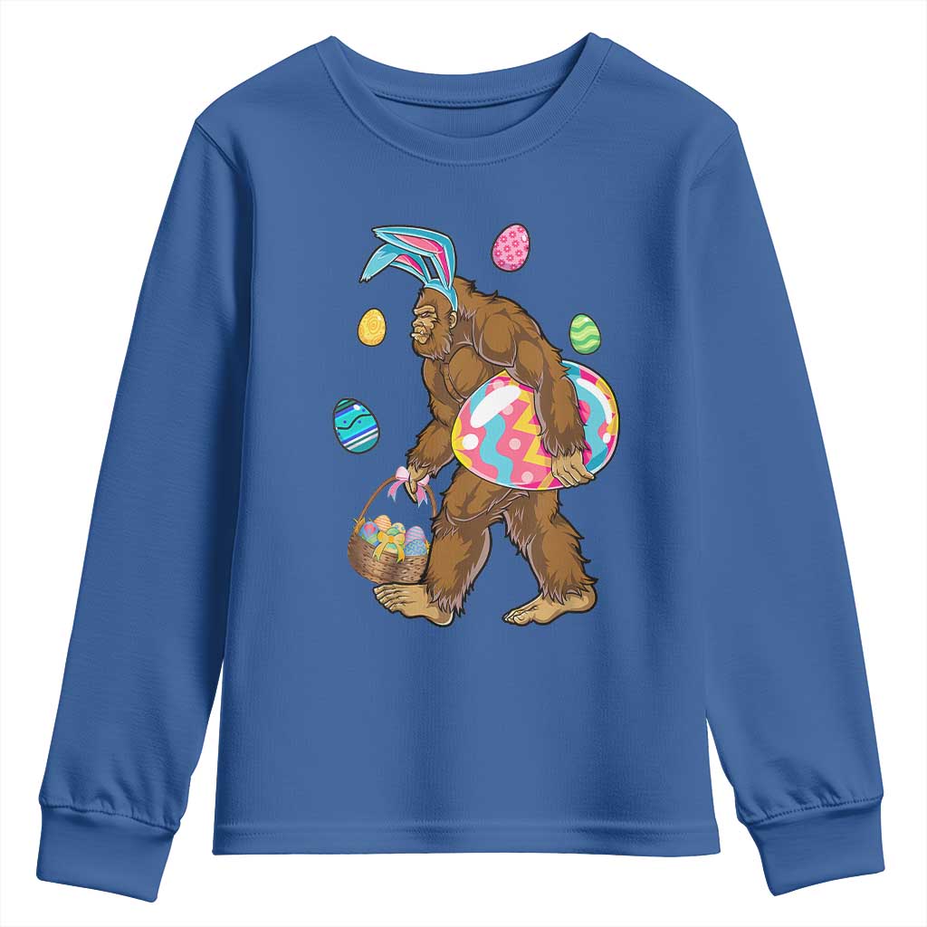 Bigfoot Easter Youth Sweatshirt Funny Sasquatch Eggs Hunting TS10 Royal Blue Print Your Wear