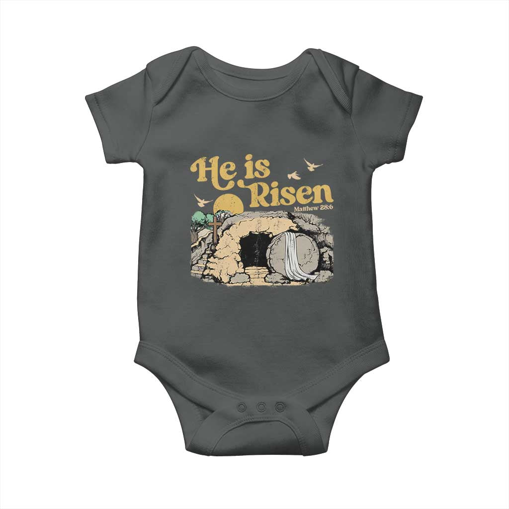 He Is Risen Baby Onesie Retro Vintage Easter Jesus Christian Apparel TS10 Dark Heather Print Your Wear