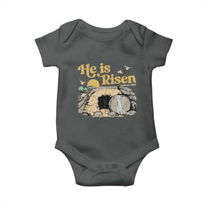 He Is Risen Baby Onesie Retro Vintage Easter Jesus Christian Apparel TS10 Dark Heather Print Your Wear