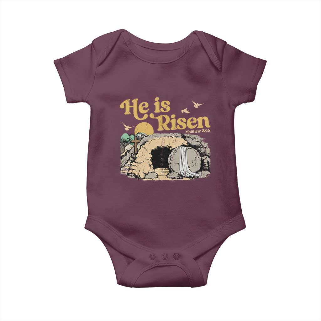 He Is Risen Baby Onesie Retro Vintage Easter Jesus Christian Apparel TS10 Maroon Print Your Wear