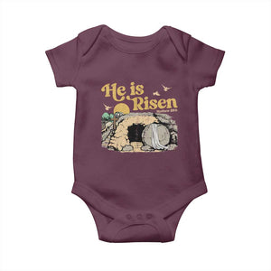 He Is Risen Baby Onesie Retro Vintage Easter Jesus Christian Apparel TS10 Maroon Print Your Wear