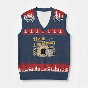 He Is Risen V-Neck Knit Sweater Vest Retro Vintage Easter Jesus Christian Apparel TS10 Navy Red Print Your Wear