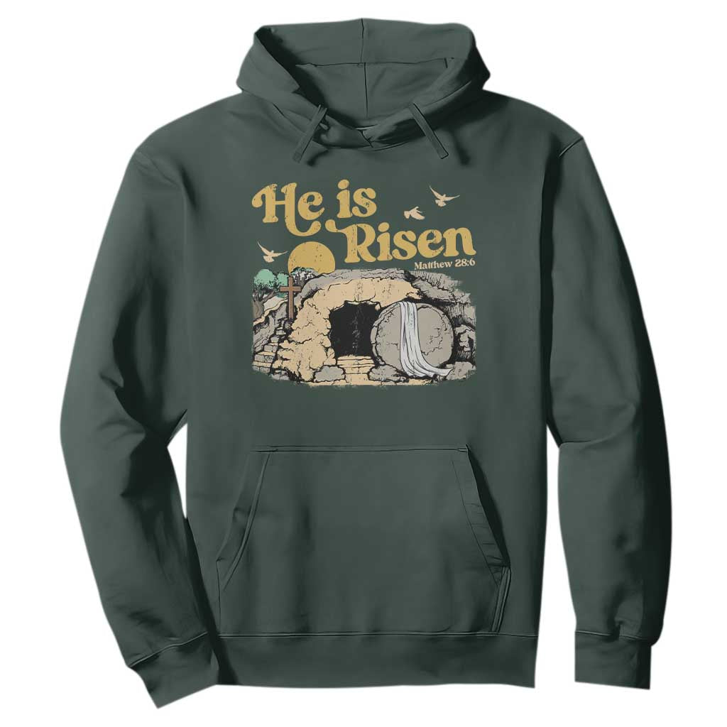 He Is Risen Hoodie Retro Vintage Easter Jesus Christian Apparel TS10 Dark Forest Green Print Your Wear