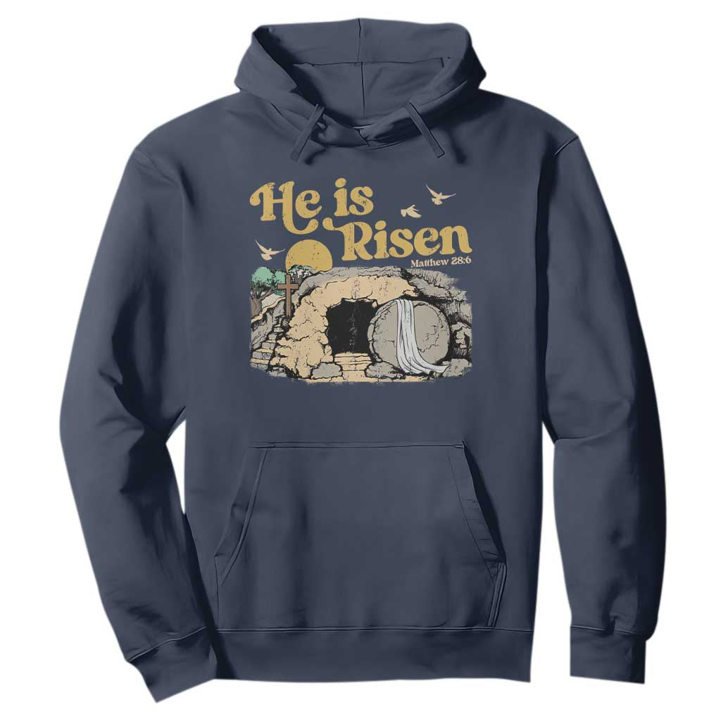 He Is Risen Hoodie Retro Vintage Easter Jesus Christian Apparel TS10 Navy Print Your Wear