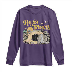 He Is Risen Long Sleeve Shirt Retro Vintage Easter Jesus Christian Apparel TS10 Purple Print Your Wear