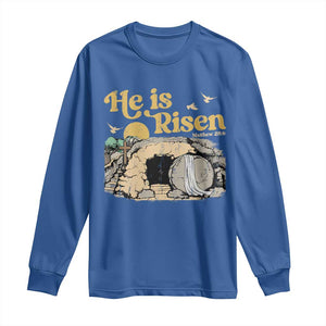 He Is Risen Long Sleeve Shirt Retro Vintage Easter Jesus Christian Apparel TS10 Royal Blue Print Your Wear