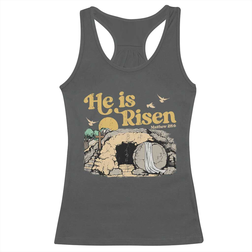 He Is Risen Racerback Tank Top Retro Vintage Easter Jesus Christian Apparel TS10 Dark Heather Print Your Wear
