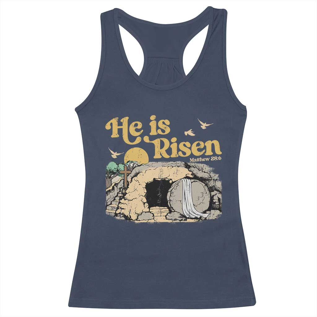 He Is Risen Racerback Tank Top Retro Vintage Easter Jesus Christian Apparel TS10 Navy Print Your Wear