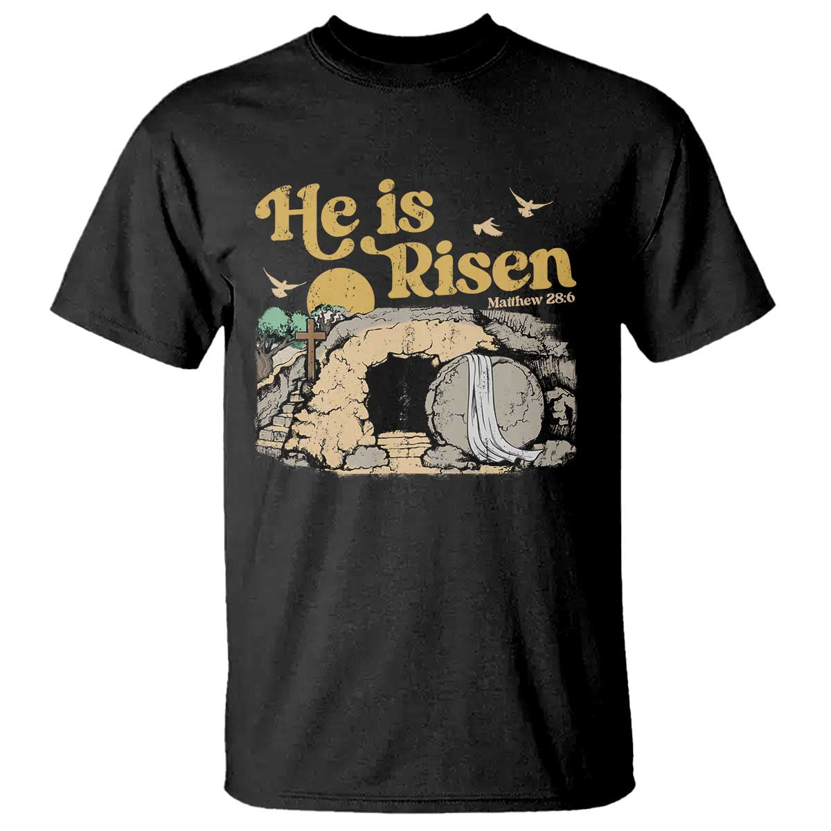 He Is Risen T Shirt Retro Vintage Easter Jesus Christian Apparel TS10 Black Print Your Wear