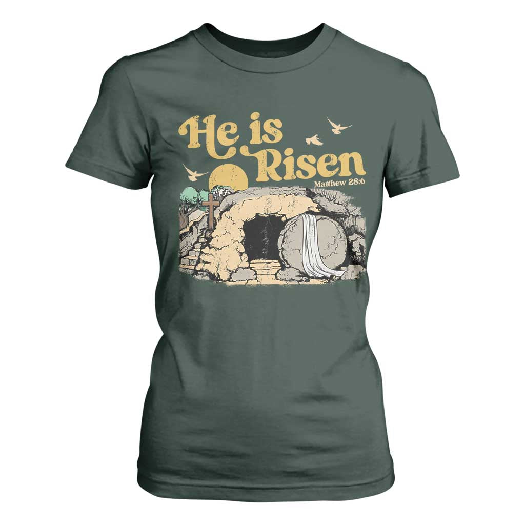 He Is Risen T Shirt For Women Retro Vintage Easter Jesus Christian Apparel TS10 Dark Forest Green Print Your Wear