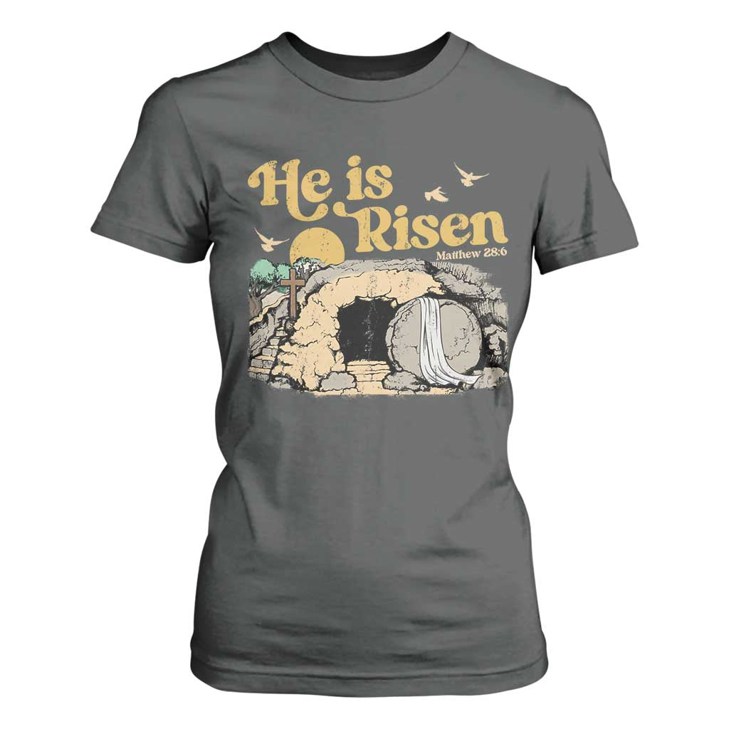 He Is Risen T Shirt For Women Retro Vintage Easter Jesus Christian Apparel TS10 Dark Heather Print Your Wear