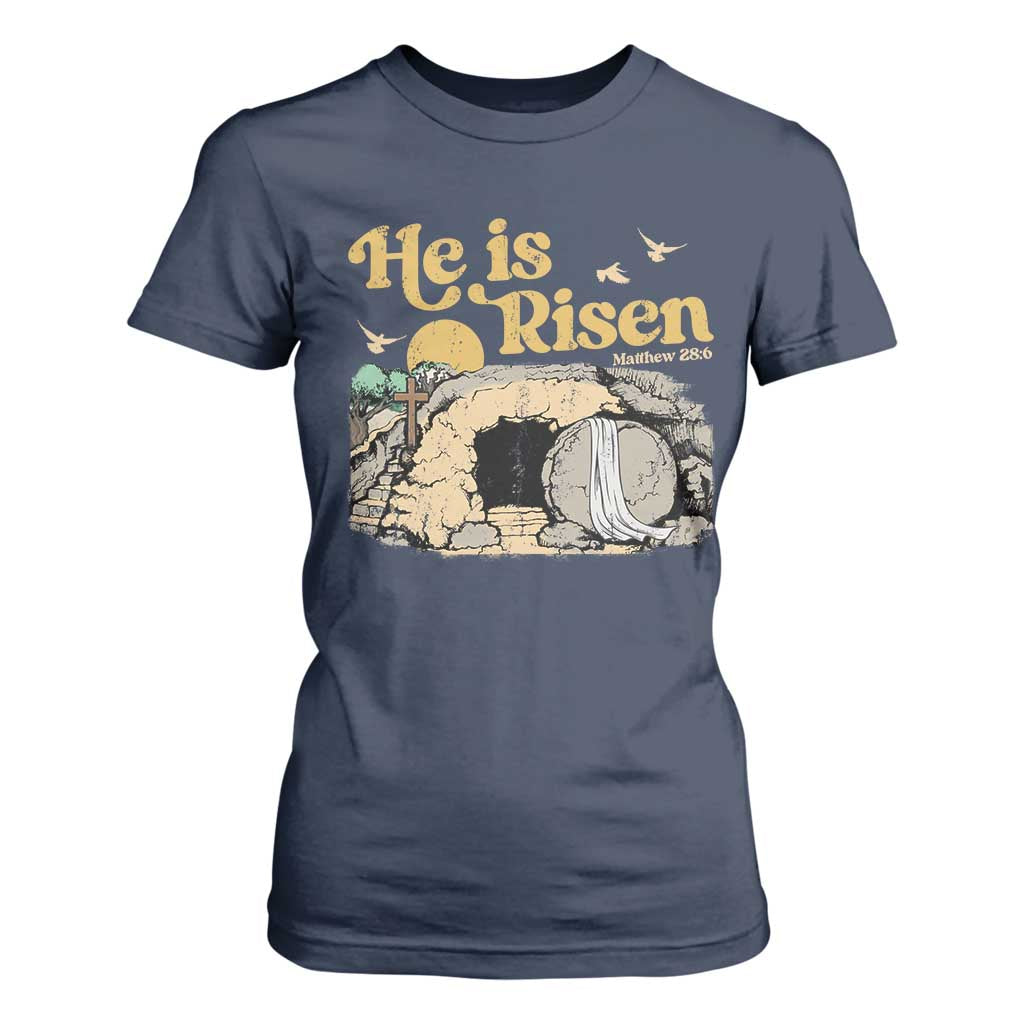 He Is Risen T Shirt For Women Retro Vintage Easter Jesus Christian Apparel TS10 Navy Print Your Wear