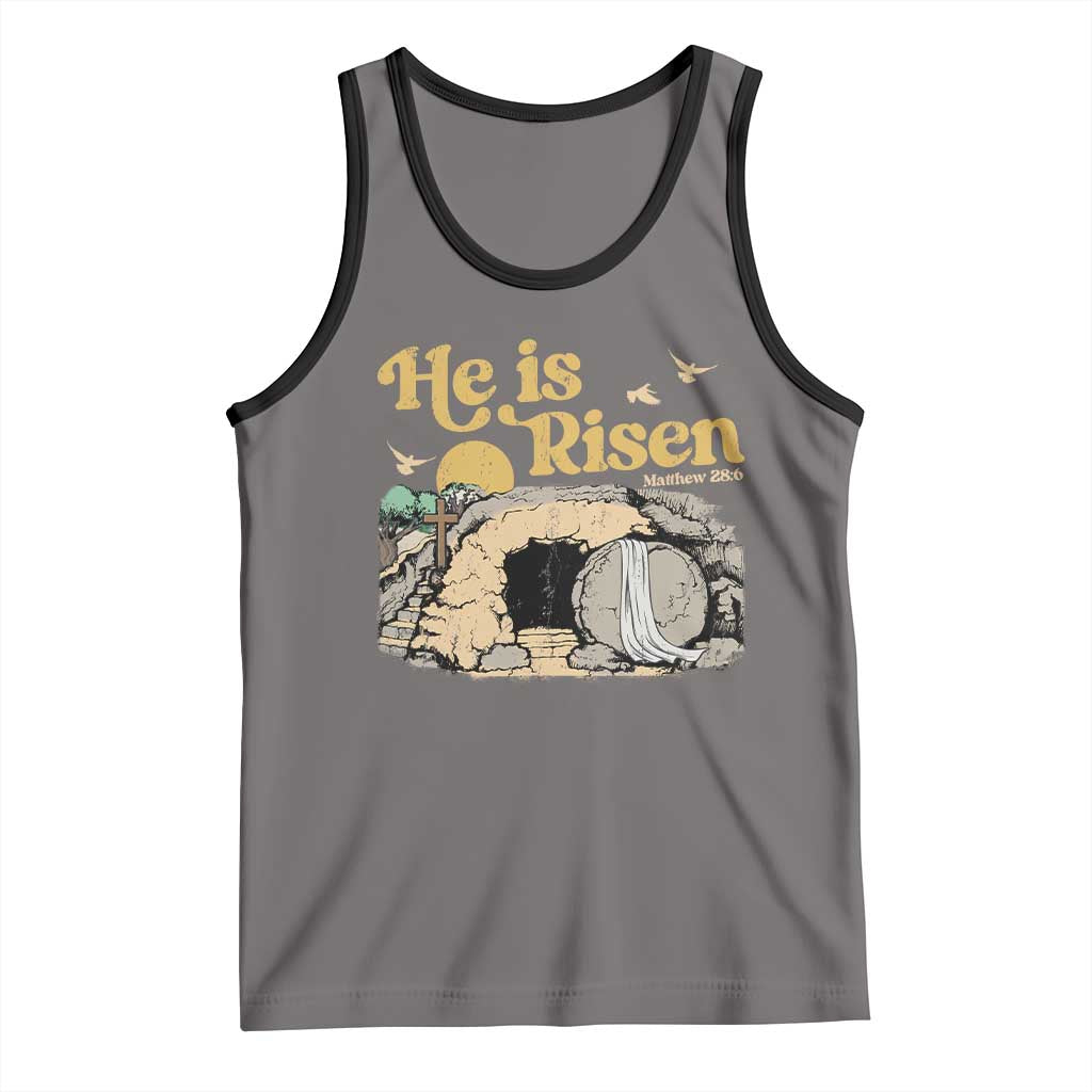 He Is Risen Tank Top Retro Vintage Easter Jesus Christian Apparel TS10 Deep Heather Black Print Your Wear