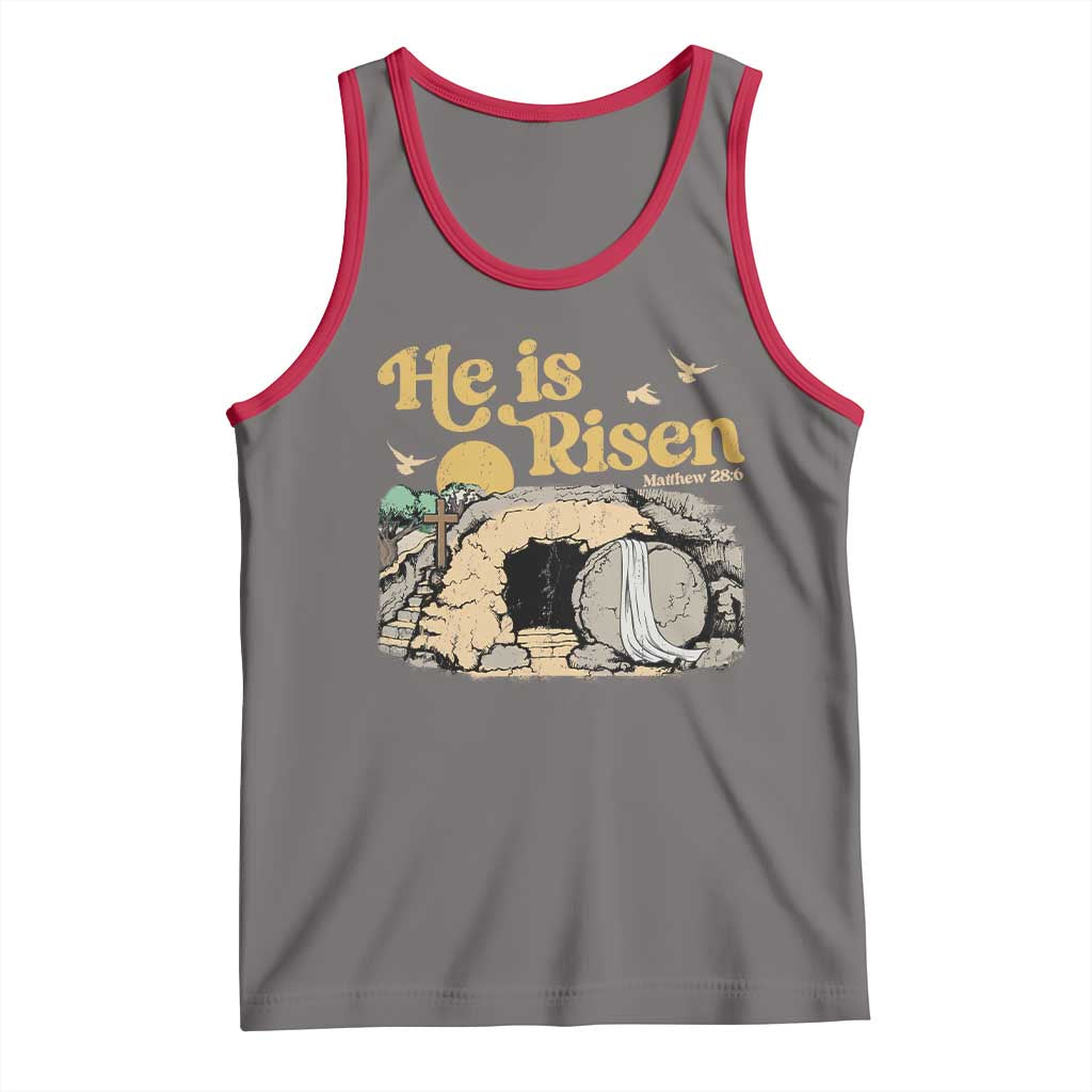 He Is Risen Tank Top Retro Vintage Easter Jesus Christian Apparel TS10 Deep Heather Red Print Your Wear